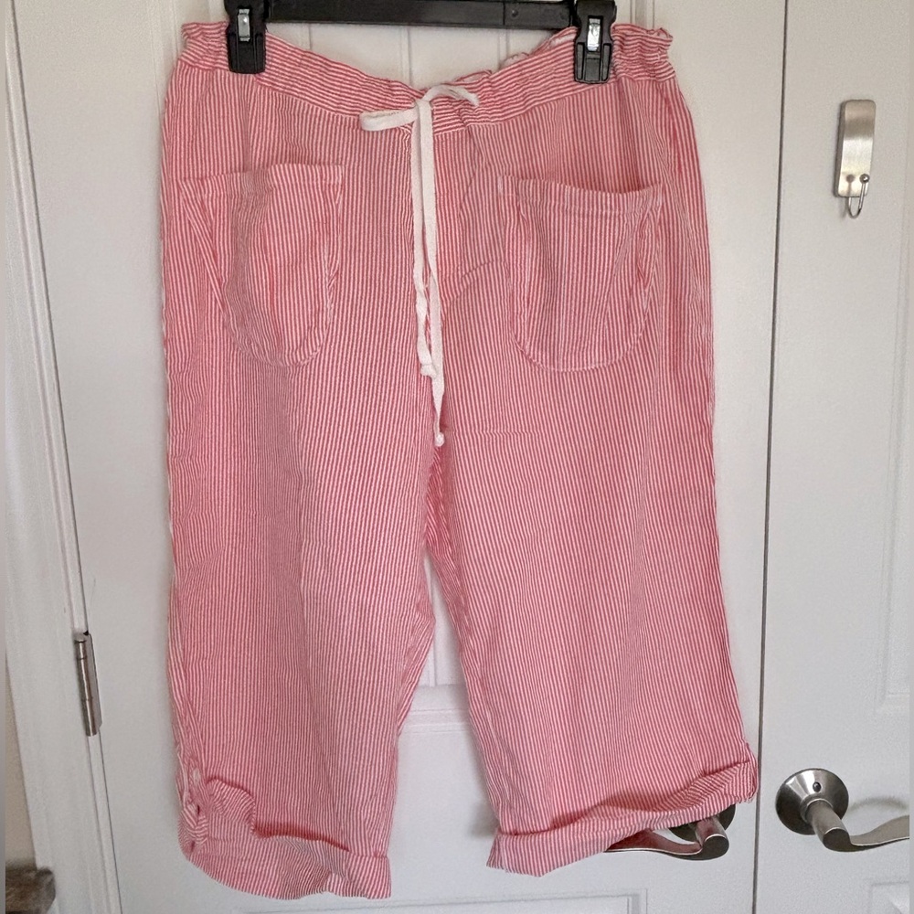 PINK Victoria’s Secret Coral Pink Pinstripe Pajama Lounge Beach Pants Si…